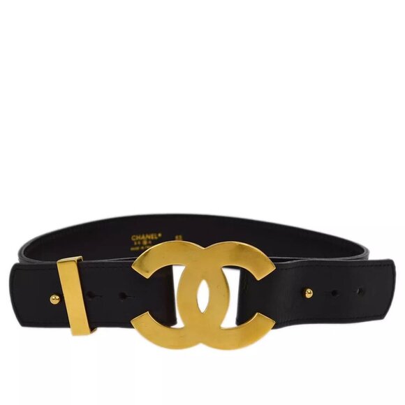 Chanel Black Leather Belt #65/26 96A Small Good 183520 - Picture 1 of 9